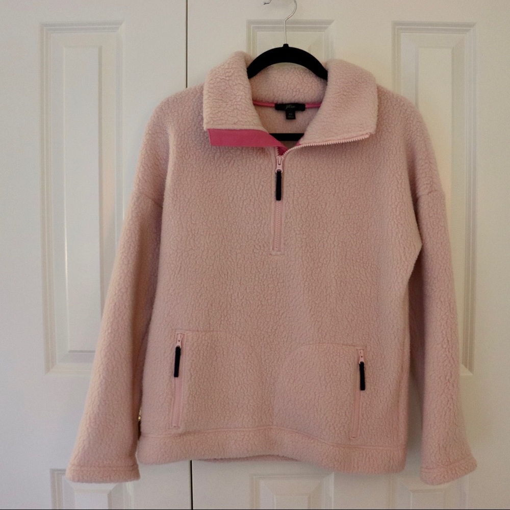 J. Crew Fuzzy Pink Quarter Zip